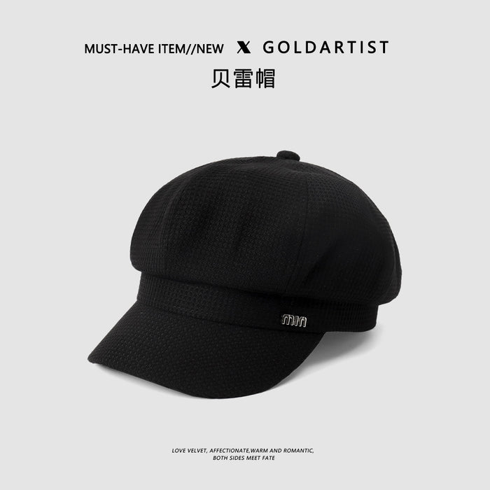 Wholesale Autumn and winter black beret women's big head circumference octagonal hat retro versatile