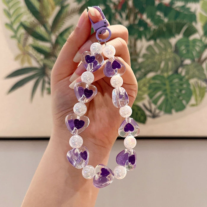 Wholesale Handmade bead bracelet keychain pendant acrylic heart car keychain pendant accessories