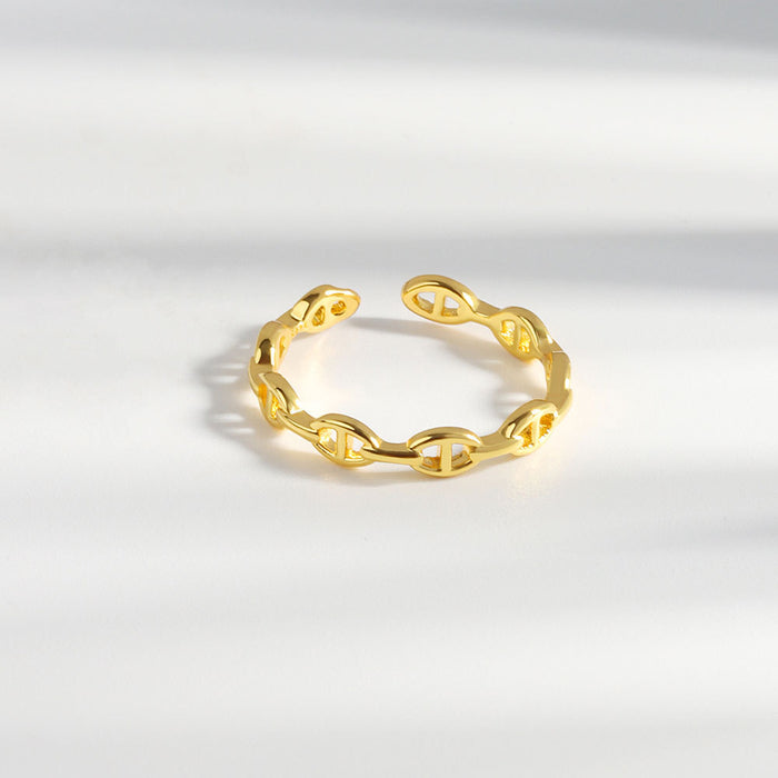 Wholesale Modern Geometric Chain Hollow Open Ring For Women White Gold Finish Adjustable Fashion Accessory