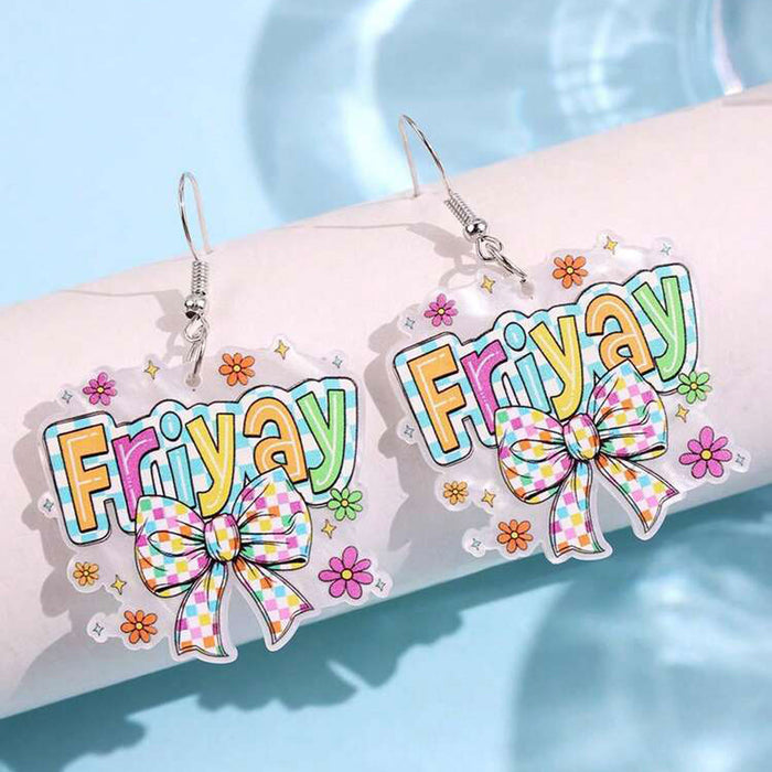 Wholesale Stylish Acrylic Bow Earrings Cute Friyay Design Everyday Jewelry Accessory For Gift Boutique Resale