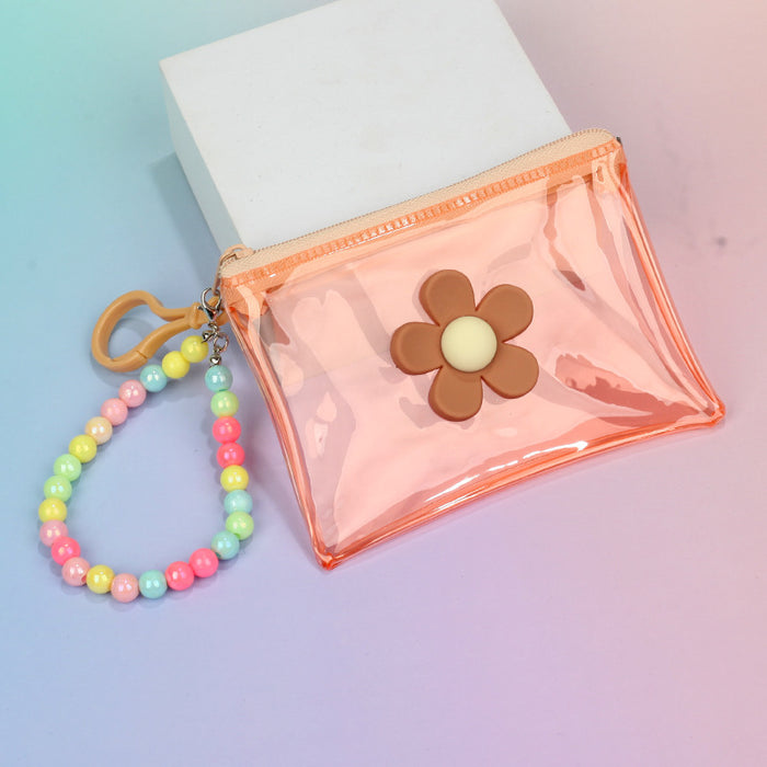 Wholesale Street Trend Floral Plush Coin Purse With PVC Transparent Key Chain Bag For Everyday Use