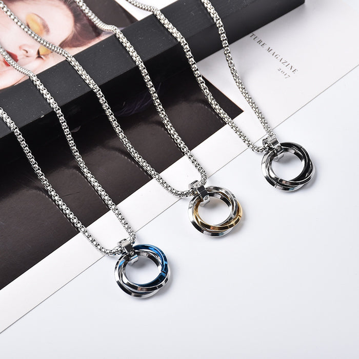 Wholesale Three ring ring necklace pendant personalized pendant sweater chain jewelry titanium steel pendant accessories