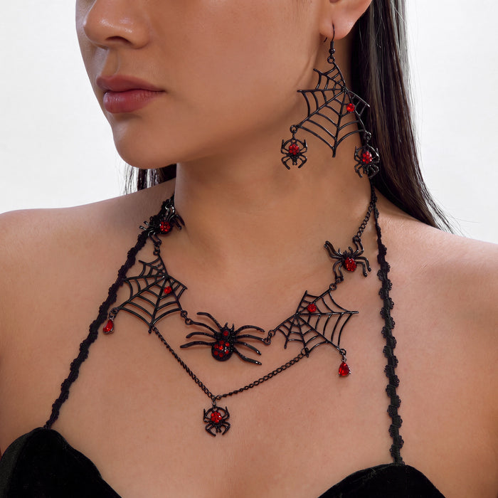 Wholesale Red Rhinestone Web Necklace Earring Set Layering Jewelry