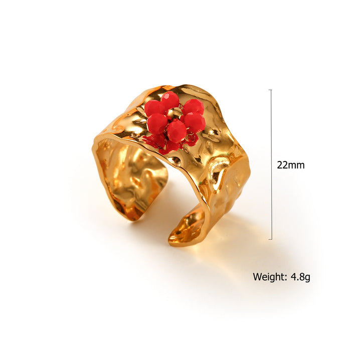 Wholesale Simple and fashionable 18K stainless steel flower ring, trendy stone petal opening ring, multi-color wholesale
