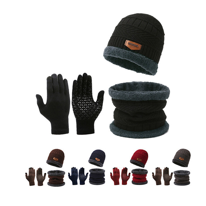 Wholesale three-piece knitted hat winter warm hat non-slip touch screen gloves