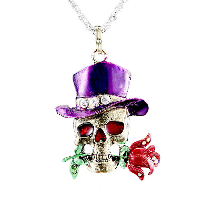 Wholesale of Halloween Retro Diamond Inlaid Skulls Alloy Pendant Necklace JDC-NE-GangM004