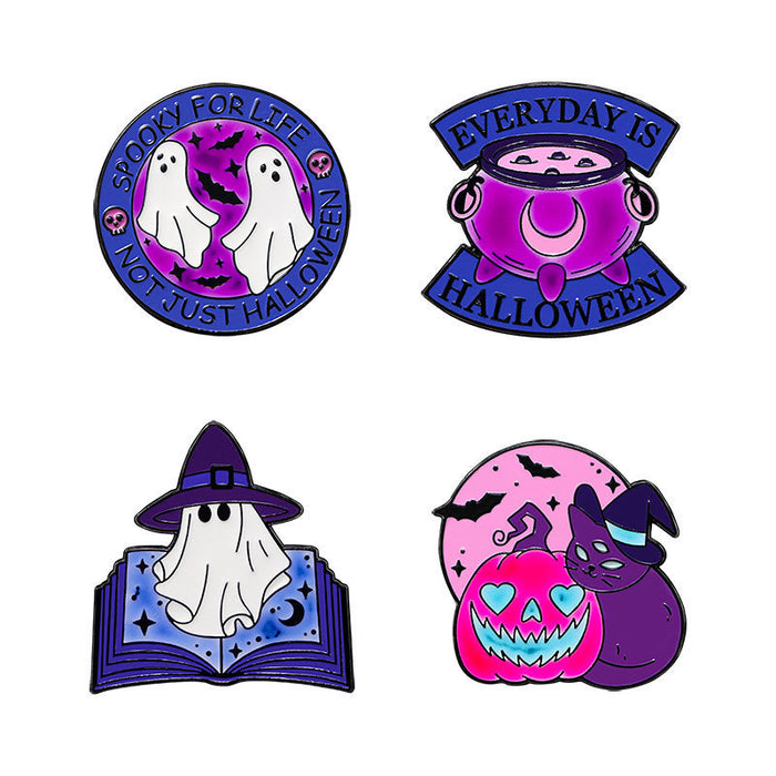 Wholesale  Luminous Emblem Cartoon Alloy Fluorescent Brooch Pumpkin Head Black Cat Ghost Clothes Decoration Accessories