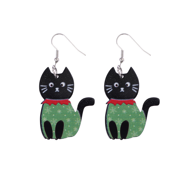 Wholesale Halloween Acrylic Black Cat Earrings JDC-ES-CaiYun002