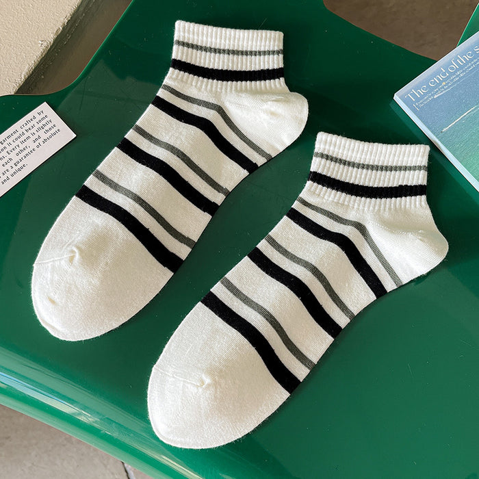 Wholesale Socks, thin boat socks, striped casual sports, low cut embroidery