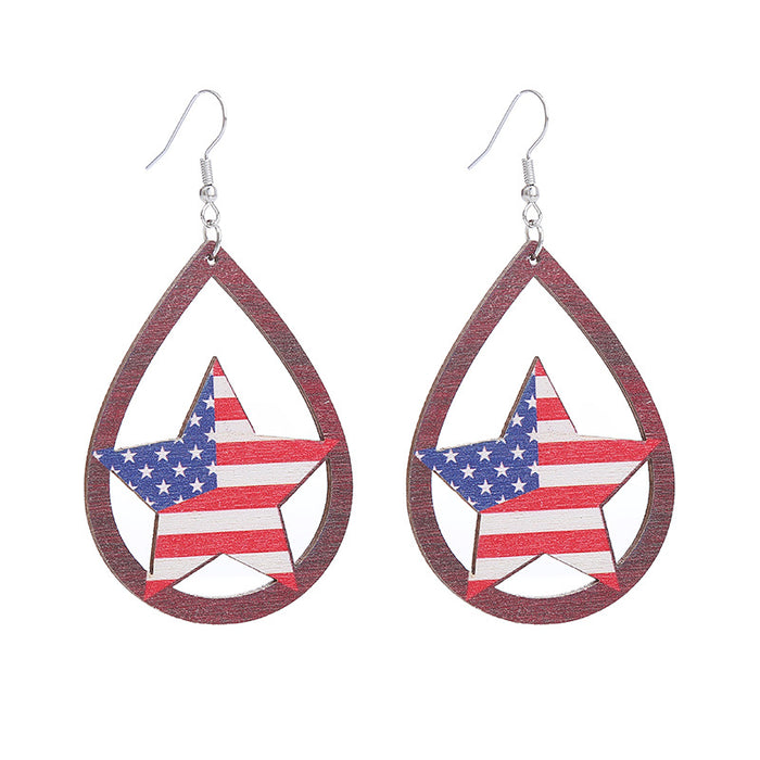 Wholesale American Independence Day Printed Wooden Water Drop Earrings JDC-ES-ChouTteng016