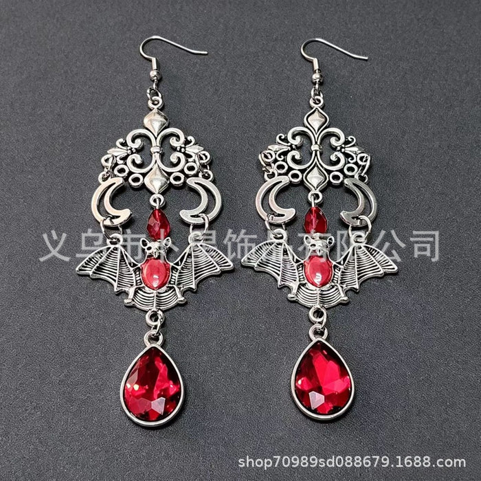 Wholesale Gothic Vampire Bat Moon Cross Red Crystal Drop Earrings Trendy  Jewelry Accessory For Women