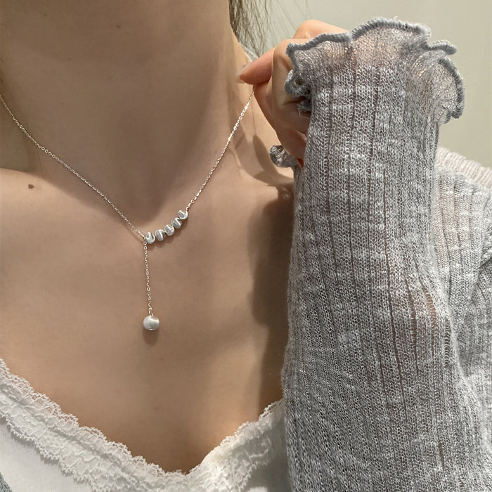 Wholesale  Frosted silver Cat's Eye Round Bead Necklace Simple All-match Clavicle Chain Necklace Women's Accessories