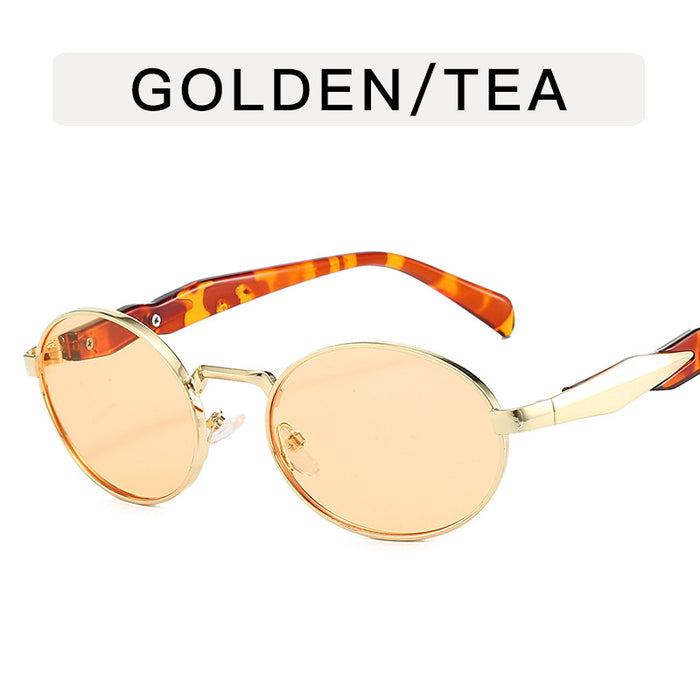 Wholesale Elliptical metal personalized sunglasses, fashionable large frame sunglasses, internet famous retro street photography sunglasses