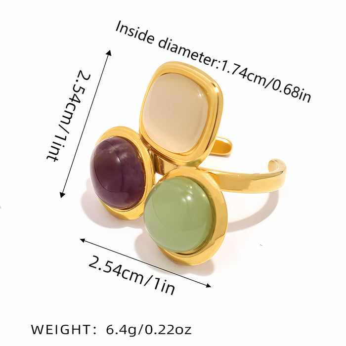 Wholesale Stainless Steel Natural Stone Geometric Open Ring Women Jewelry