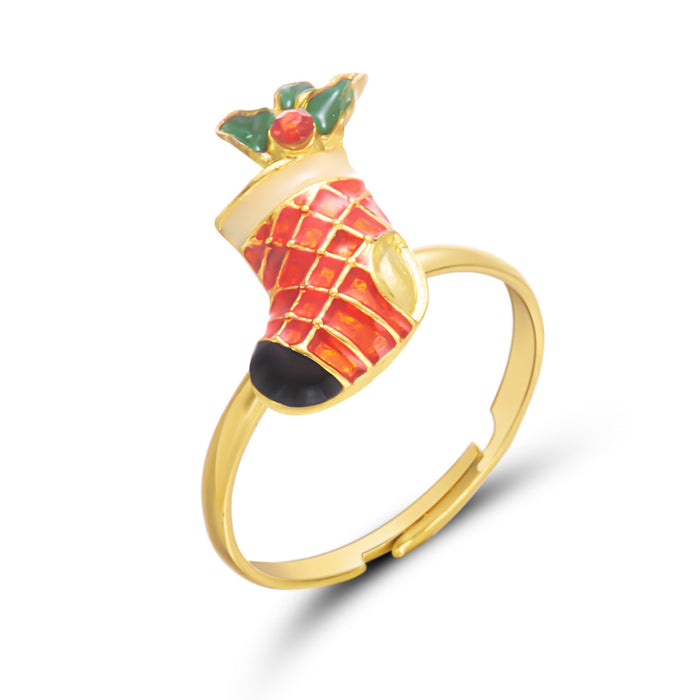 Wholesale Christmas Ring Set Cartoon Christmas Tree,  Old Man,  Elk Pattern Bracelet