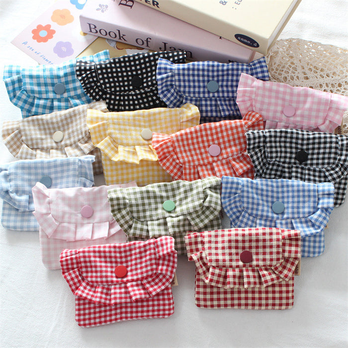 Wholesale Gingham Plaid Flap Pouch Card Holder Wallet For Women Portable Purse For Everyday Use Home Storage