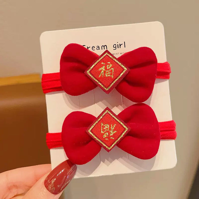 Wholesale New Year red bow hair band high elastic new year headdress baby rubber band children's festive hair accessories ponytail hair rope