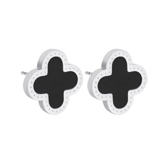 Wholesale Simple temperament, double-sided clover stainless steel earrings, personalized and versatile oil drip earrings