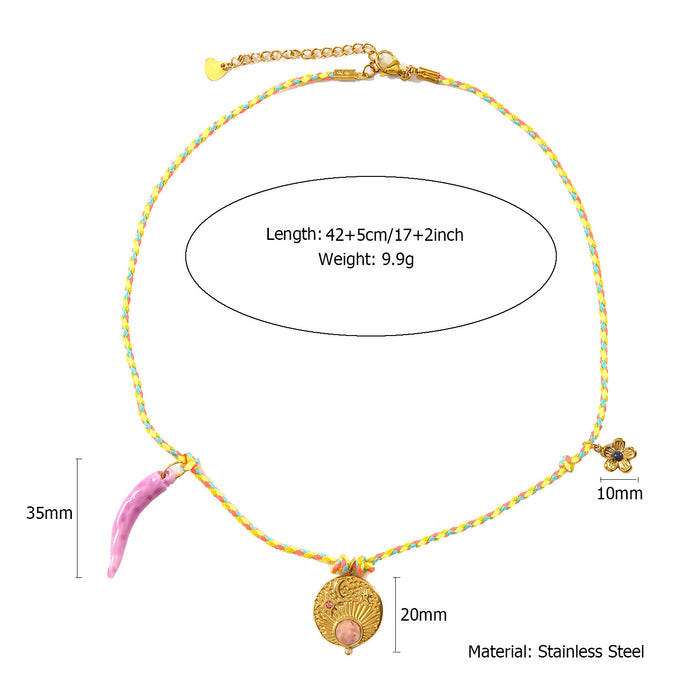 Wholesale Handmade New Original Design Colorful Cotton Rope Necklace with Stainless Steel Drip Oil Pendant Butterfly Fashion Pendant