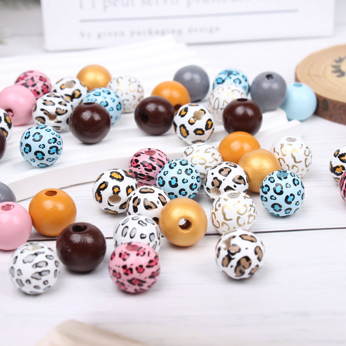 Wholesale 16mm Leopard Pattern Wooden Bead Set JDC-BDS-TianYue011