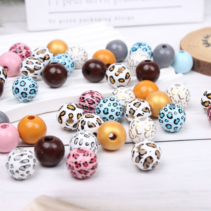 Wholesale 50PCS 16mm Printed Leopard Wood Beads Set JDC-BDS-TianYue019