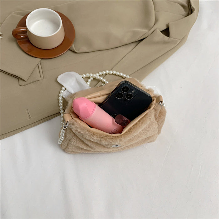 Wholesale Cute Bow New Plush Bag Commuting Plush Plush Pearl Handheld Single Shoulder Crossbody Bag