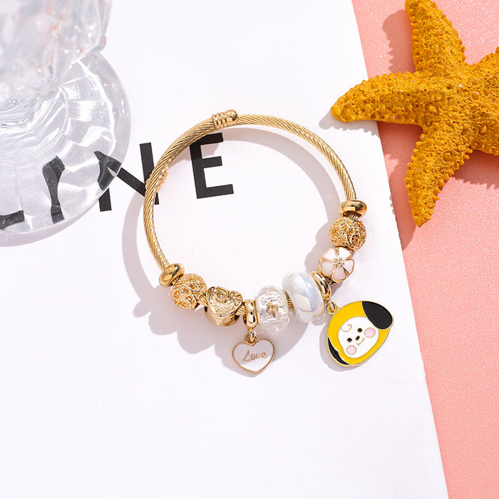 Wholesale Cute Cartoon Heart Stainless Steel Open Bangle for Men and Women