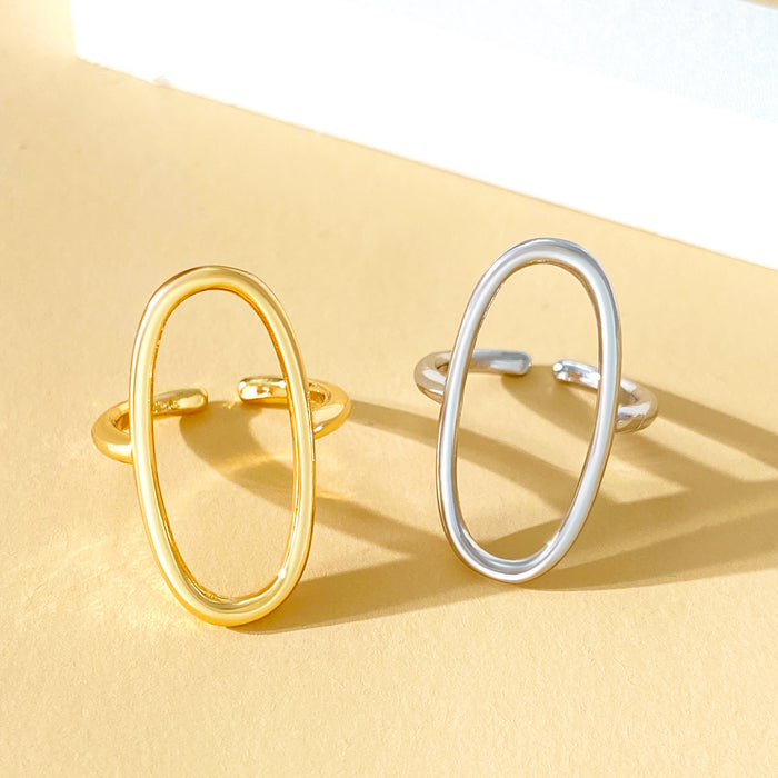 Wholesale Stainless steel ring hollow geometric oval opening ring versatile and simple ring