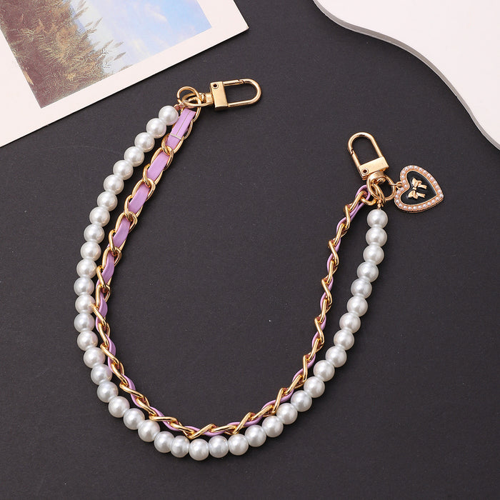 Wholesale Pearl Handheld Chain DIY Mobile Phone Case Accessories Metal Chain Keychains JDC-KC-GL003