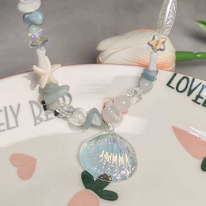 Wholesale Ocean Blue Shell Starfish Pearl Necklace Holiday Style Design  Clavicle Chain Necklace
