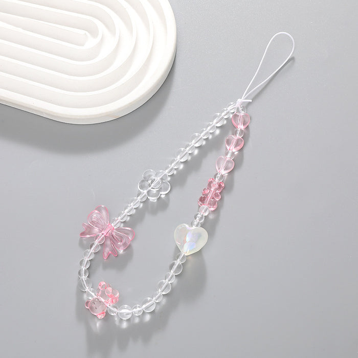 Wholesale Beaded Bear Flower Mobile Phone Chain short Phone Case Hanging Chain Acrylic
