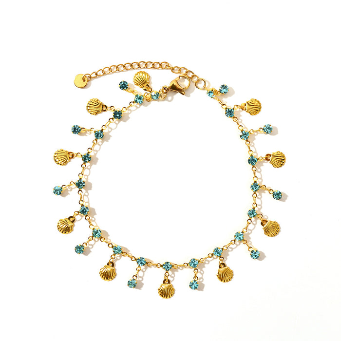 Wholesale Fashion tassel ankle chain with zircon color preservation electroplating sea shell foot accessories wholesale