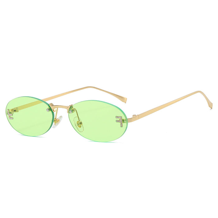 Wholesale Rimless Diamond Oval PC Sunglasses JDC-SG-JieT032