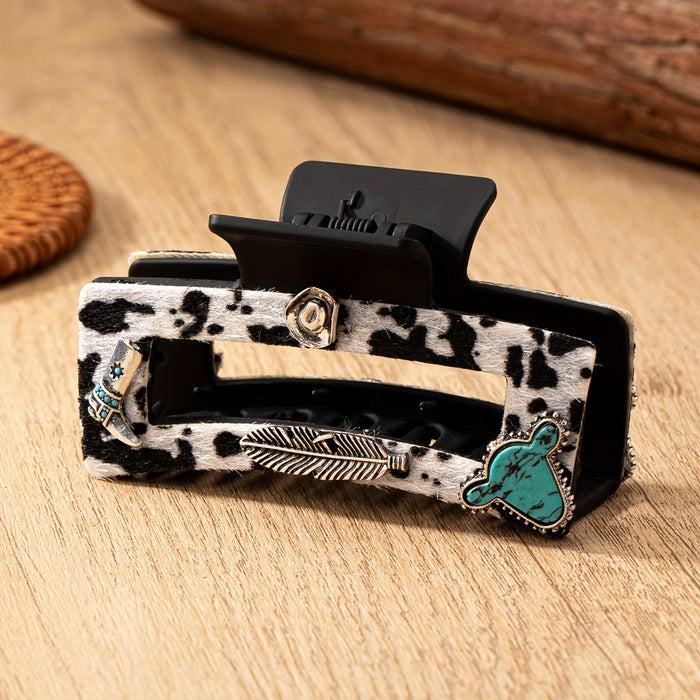 Wholesale western cowboy hat cow head turquoise decorative hair claw hairpin ladies