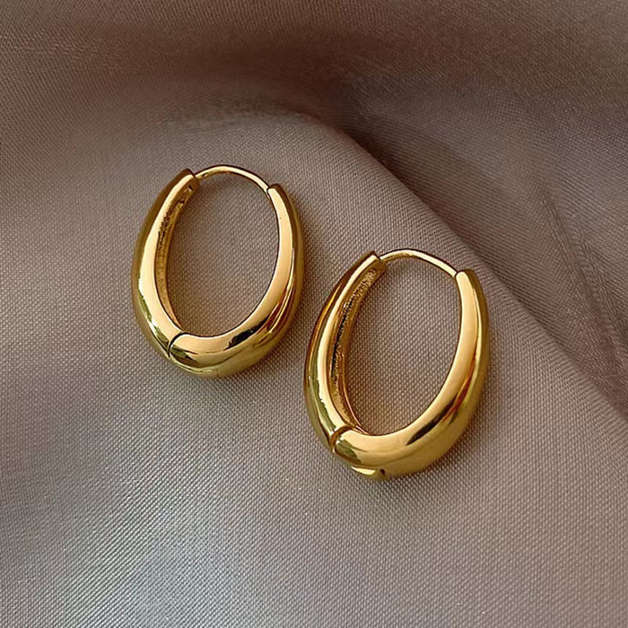 Wholesale Elegant smooth metal ear buckle, geometric elliptical ear ring, retro style earrings