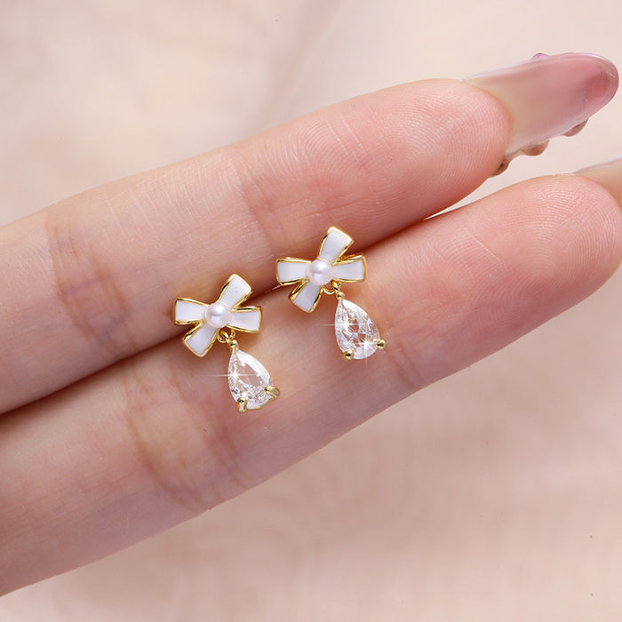 Wholesale Bow earrings Small teardrop design high-end earrings