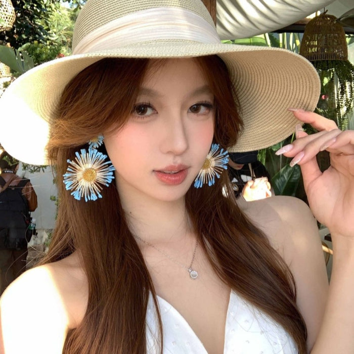 Wholesale Holiday style sunflower earrings exaggerated women' s seaside travel photo earrings