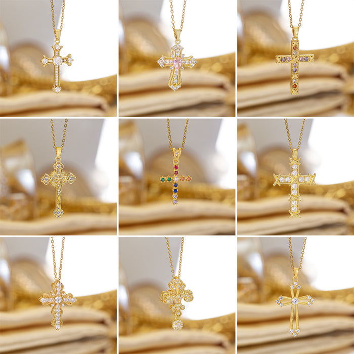 Wholesale Zircon-set cross Titanium steel necklace