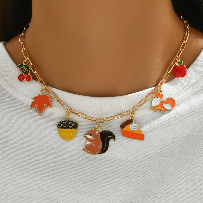 Wholesale Jewelry Squirrel Apple Oil Drop Pendant Necklace