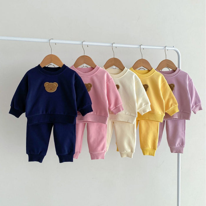 Wholesale Long-sleeved Bear Pullover Sweatshirt and Sweatpants Children's Suit JDC-CTS-WeiNiS006