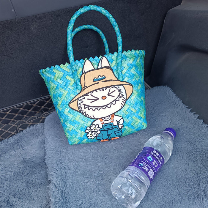 Wholesale Woven Basket Bag Shoulder Hand Bag Cute Rattan Cloth Cartoon Woven Bag