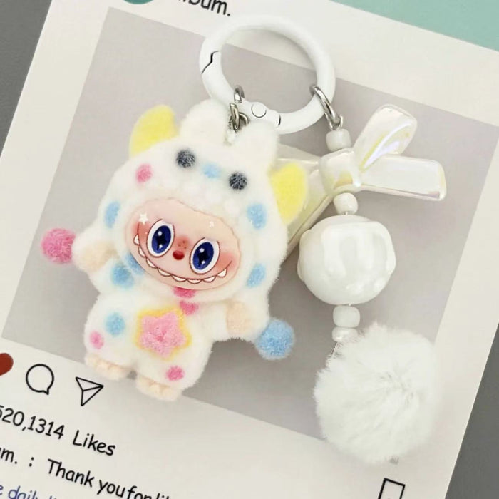 Wholesale Flocked Polka Dot Monster PVC Bag Charm Keychain Decorative Gift For Students