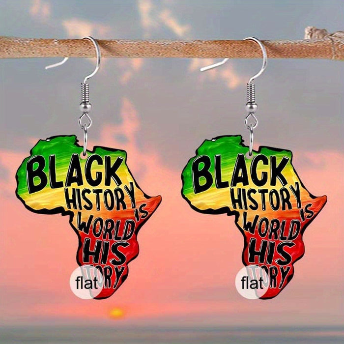 Wholesale Trendy Acrylic Earrings - Black History Africa Map Print 2D Double Sided Boutique MOQ≥2 Resale