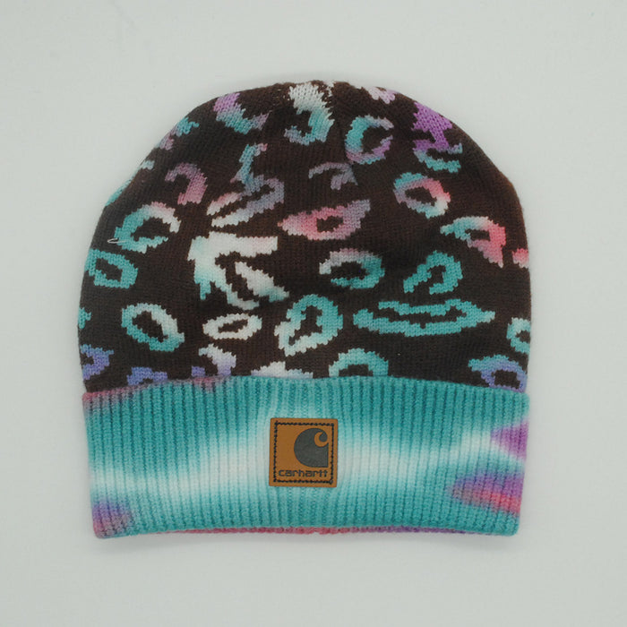 Wholesale autumn and winter windproof and warm leopard print tie-dye beanie JDC-HT-PNi001