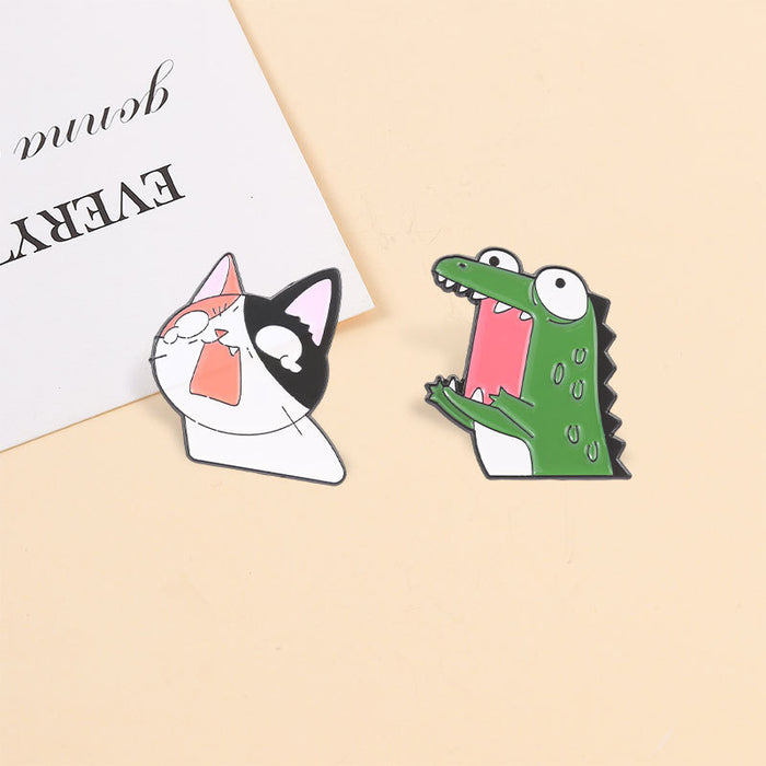 Wholesale Zinc Alloy Enamel Funny Cartoon Animal Brooch Pin Screaming Crocodile Cat Badge