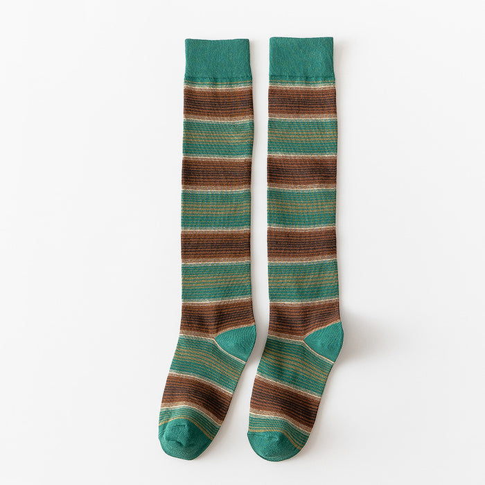 Wholesale Women's cotton calf socks with striped pattern, cute and personalized design, versatile long tube women's socks