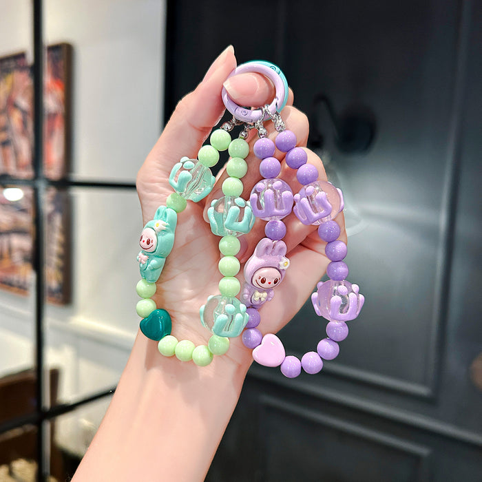 Wholesale Cartoon Cute  Graffiti Bead Bracelet Mobile Phone Lanyard  Wrist Pendant Beaded Chain Pendant