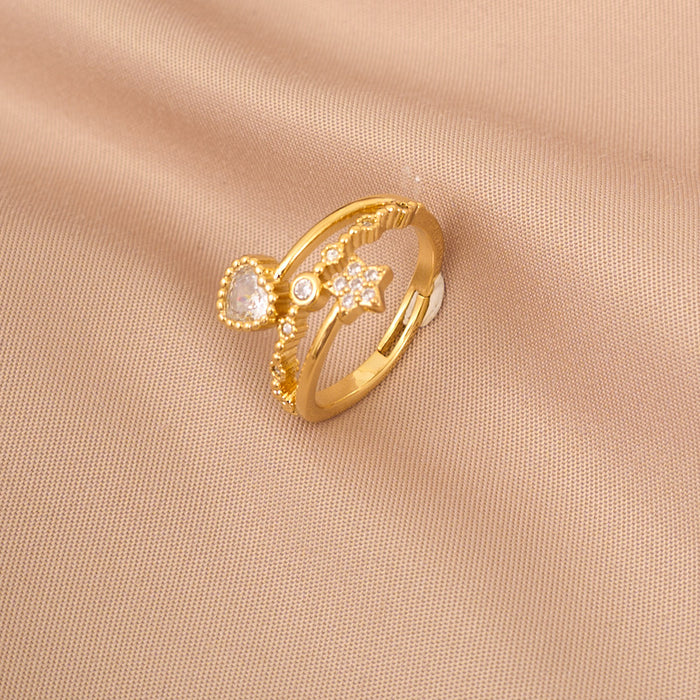 Wholesale Micro-paved zircon heart and five-pointed star ring