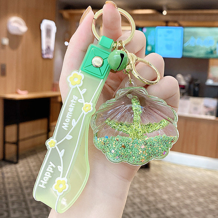 Wholesale Starfish Oil Flow Bottle Keychain Acrylic Pink Gift Bag Charm