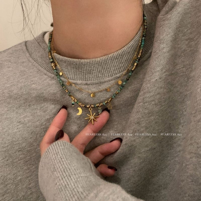 Wholesale Vintage beaded layered necklace with niche design, collarbone chain, neck chain, sweater chain